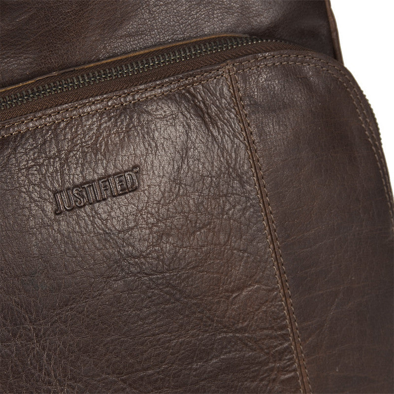 JUSTIFIED LEREN LAPTOP RUGTAS EVEREST BRUIN