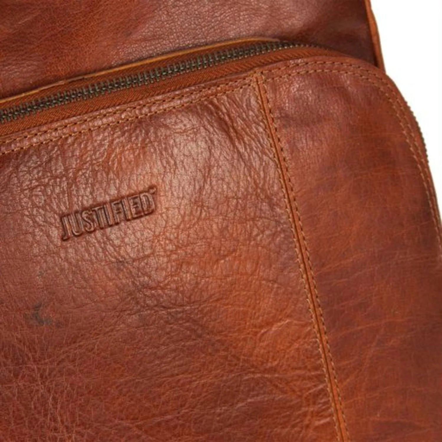 JUSTIFIED LEREN LAPTOP RUGTAS EVEREST COGNAC