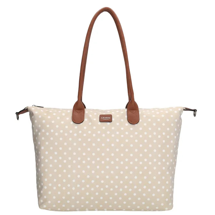 Charm London Buckingham Laptoptas 15.6 Inch Dots Wit Op Taupe