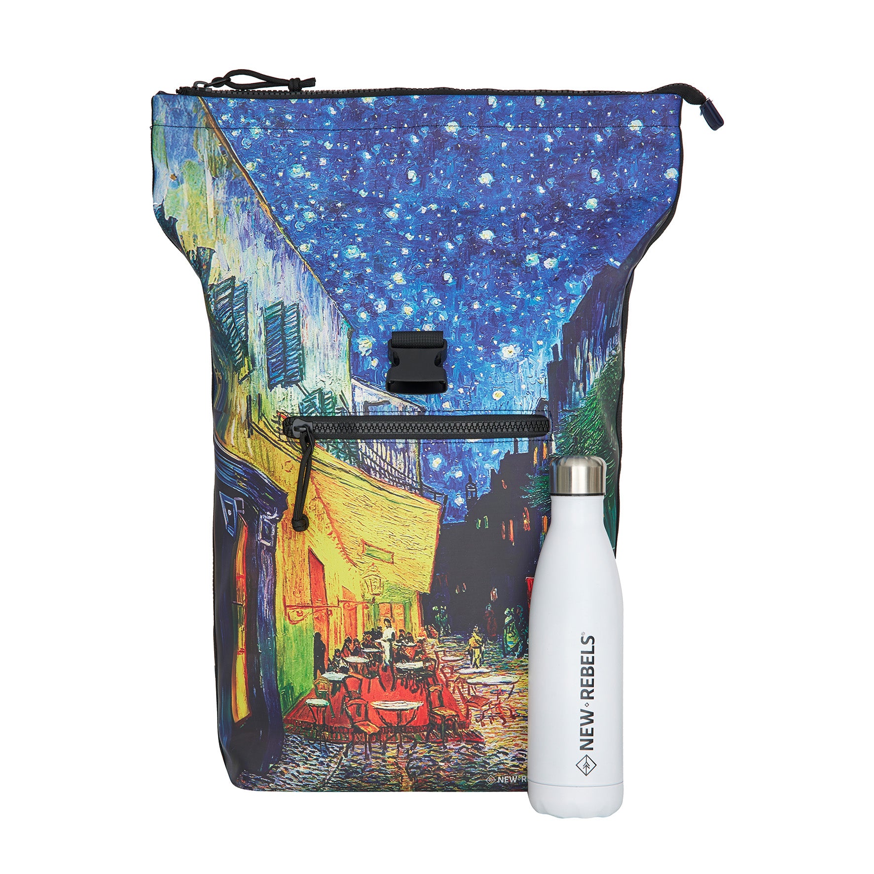 Mart Art New York Cafe At Night Waterproof Rolltop Rugzak 15.6"