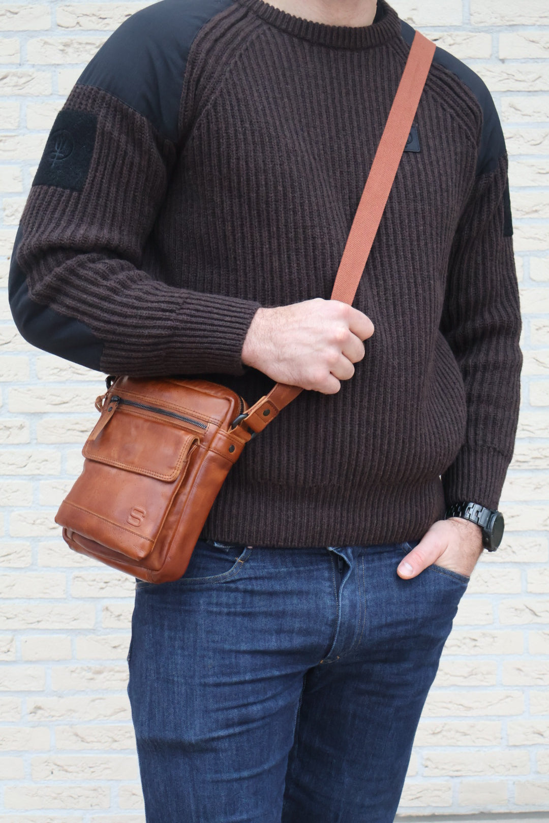 Spikes & Sparrow Leren Crossbodytas – Jason – Donkerbruin 40741067