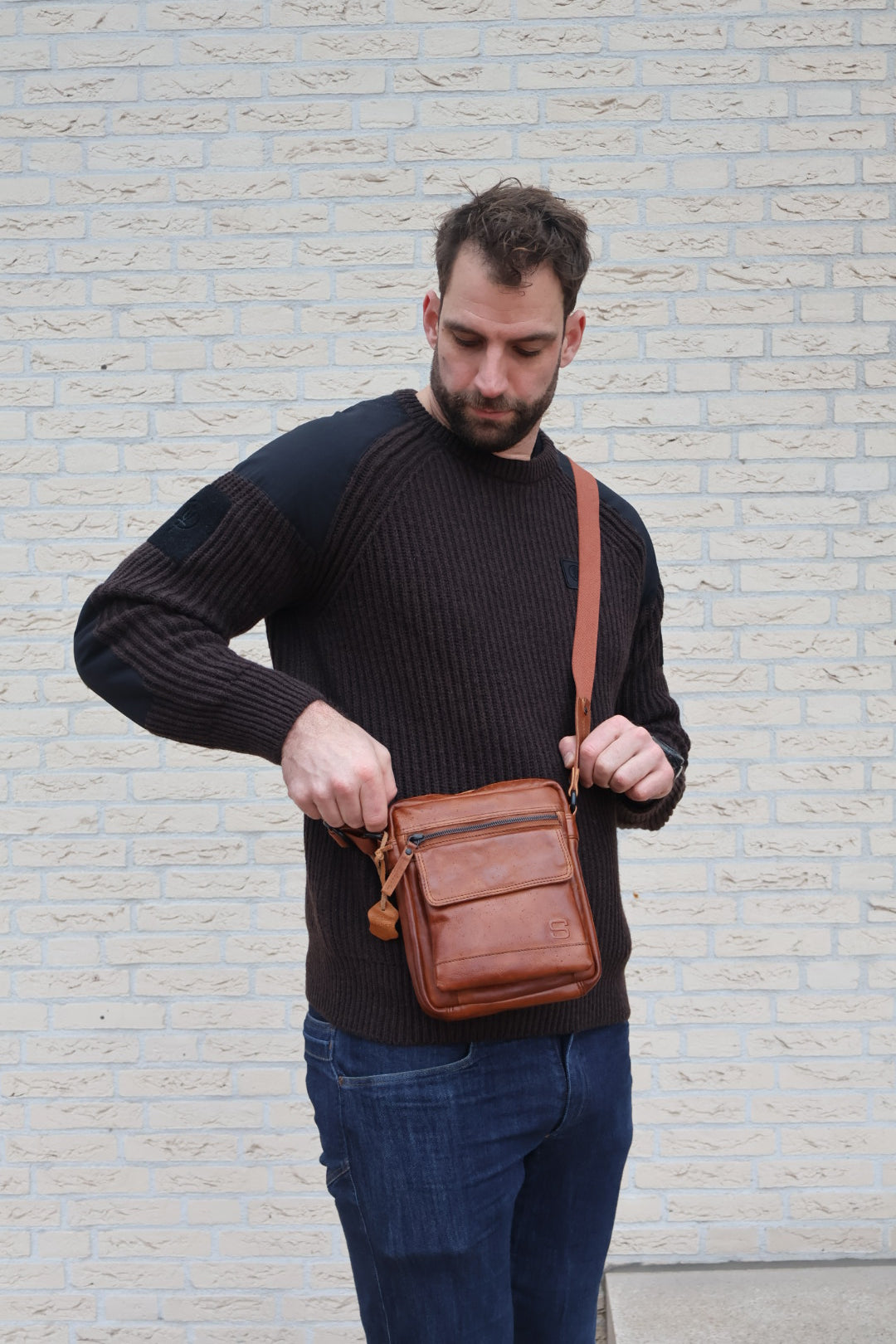 Spikes & Sparrow Leren Crossbodytas – Jason – Brandy Cognac 40741047