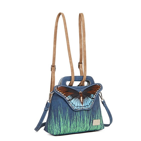 HIDIHI Rugtas/schoudertas Madame Butterfly Blauw MBU03