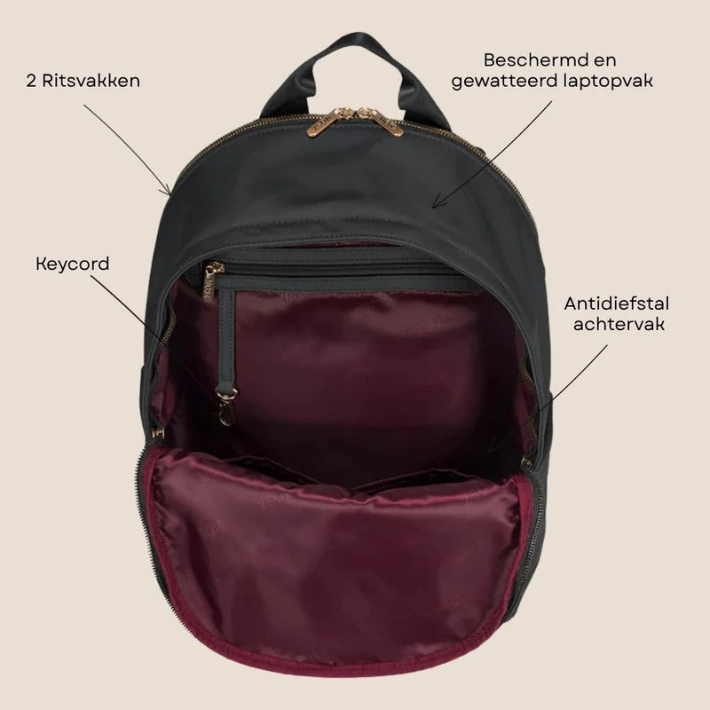 MŌSZ Laptoprugzak dames nylon 15.6 inch - zwart - Maren
