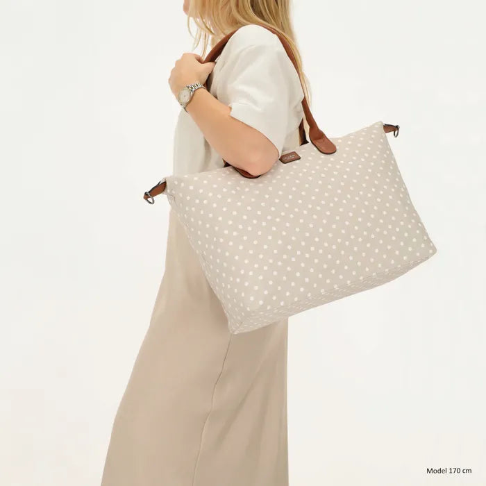 Charm London Buckingham Laptoptas 15.6 Inch Dots Wit Op Taupe