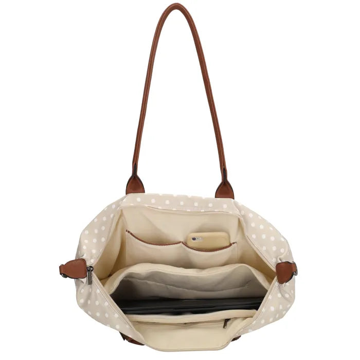 Charm London Buckingham Laptoptas 15.6 Inch Dots Wit Op Taupe