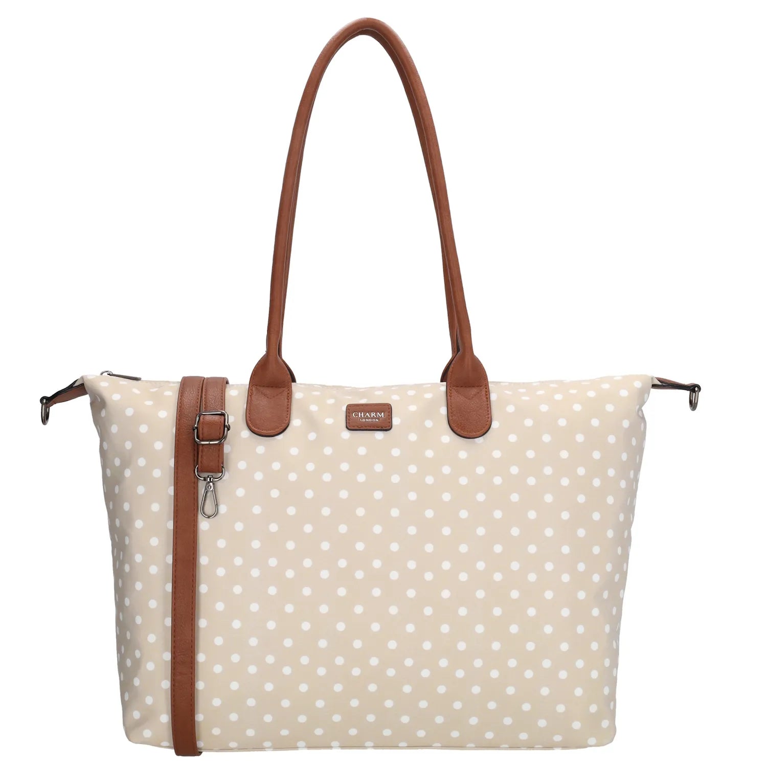 Charm London Buckingham Laptoptas 15.6 Inch Dots Wit Op Taupe