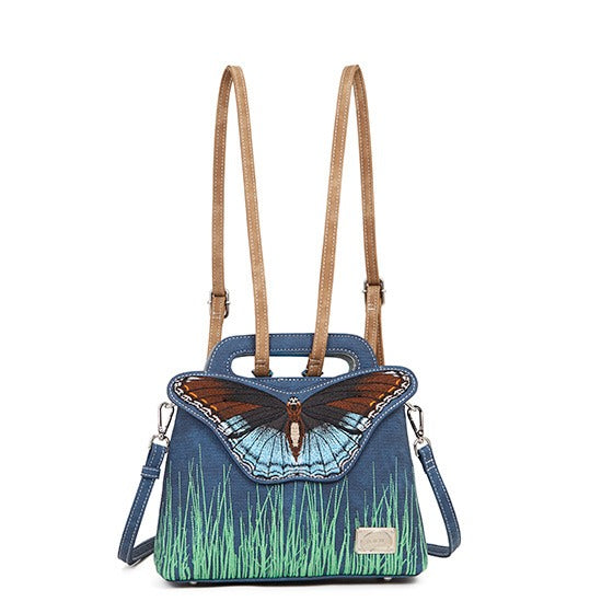 HIDIHI Rugtas/schoudertas Madame Butterfly Blauw MBU03