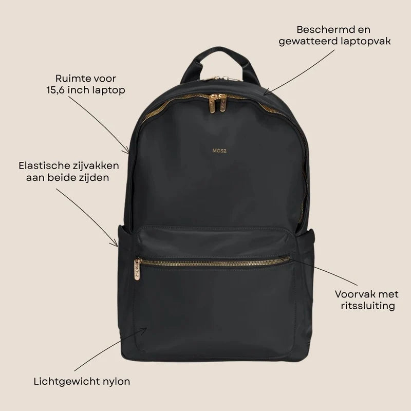 MŌSZ Laptoprugzak dames nylon 15.6 inch - zwart - Maren