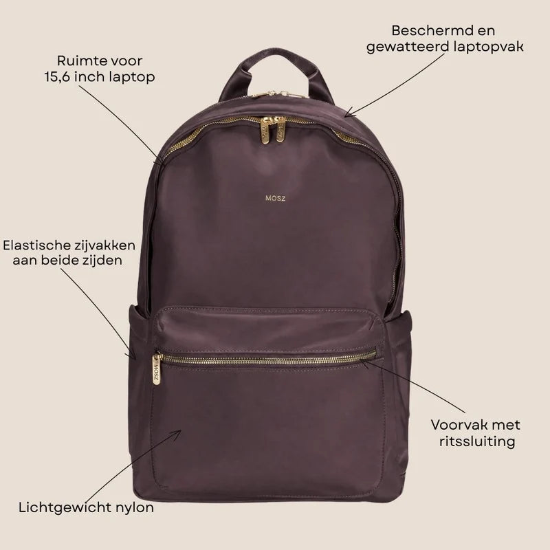 MŌSZ Laptoprugzak dames nylon 15.6 inch - donkerbruin - Maren