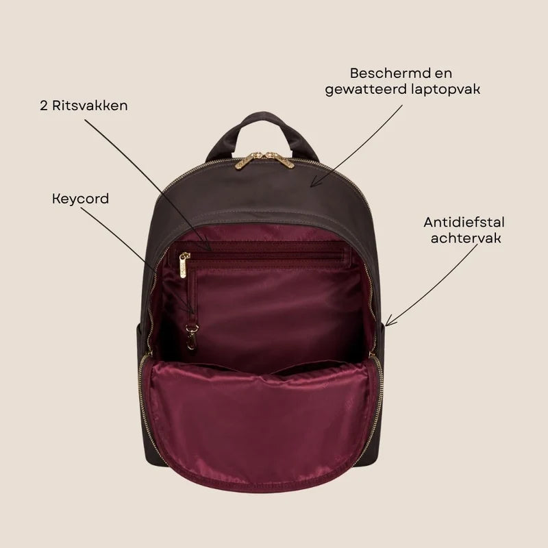 MŌSZ Laptoprugzak dames nylon 15.6 inch - donkerbruin - Maren
