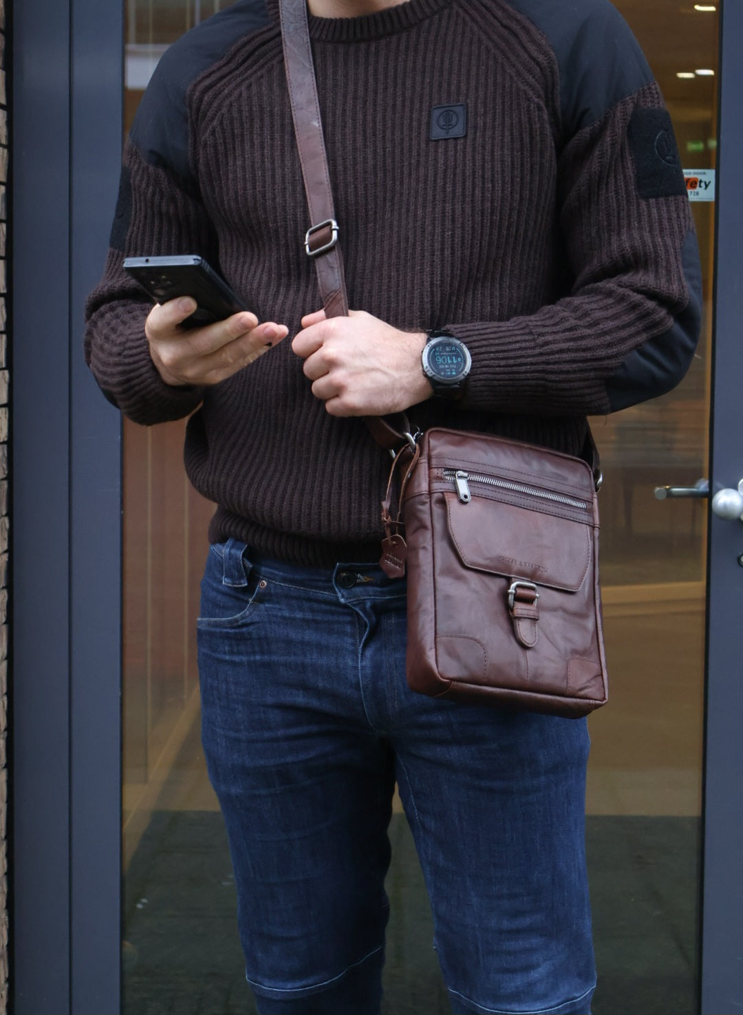 Spikes & Sparrow Leren A5 Crossbodytas – Nebraska – Brandy Cognac 24251N47