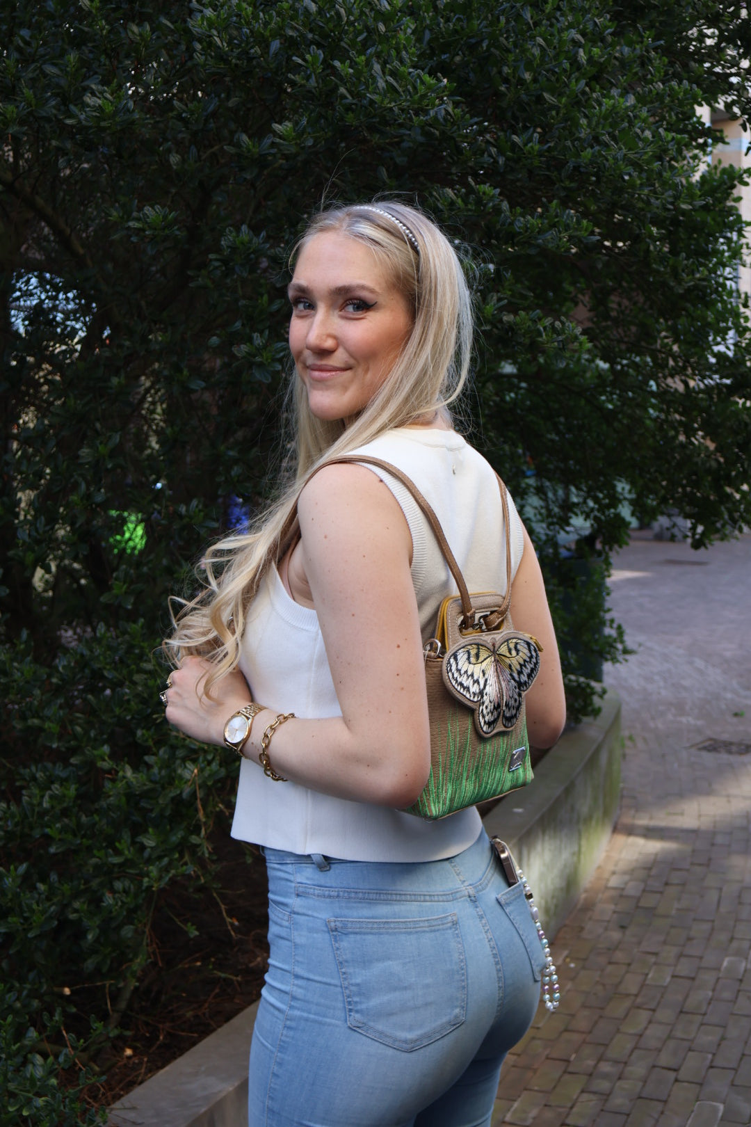 HIDIHI Rugtas/schoudertas Madame Butterfly Blauw MBU03