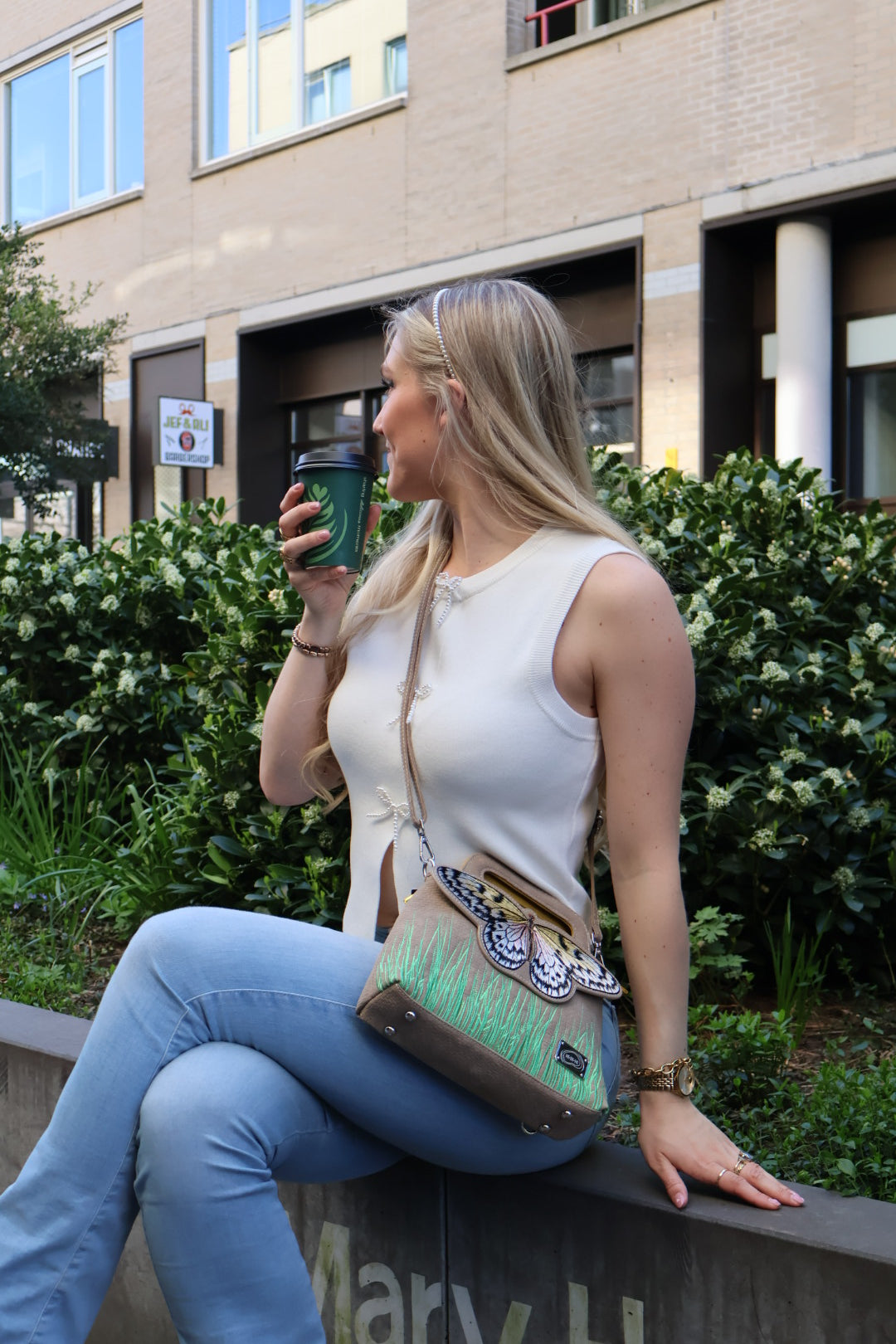 HIDIHI Rugtas/schoudertas Madame Butterfly Blauw MBU03