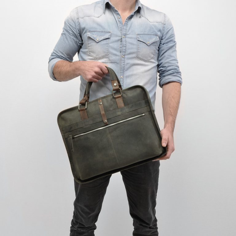 Berba Barbarossa Leren Laptoptas 826-129-23 Military